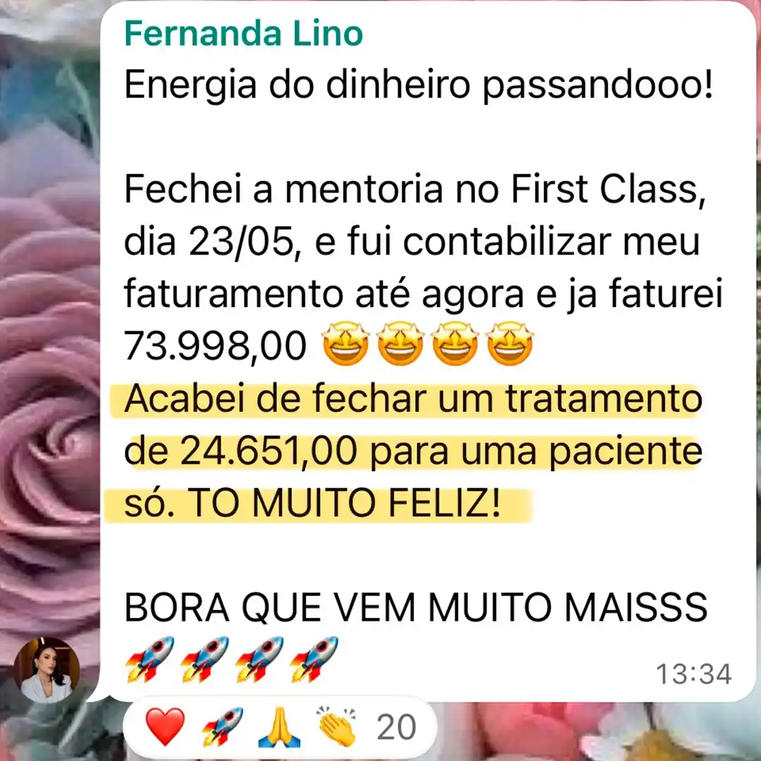 Depoimento de Fernanda Lino: 73.998 de faturamento e um tratamento de 24.651 para uma paciente só
