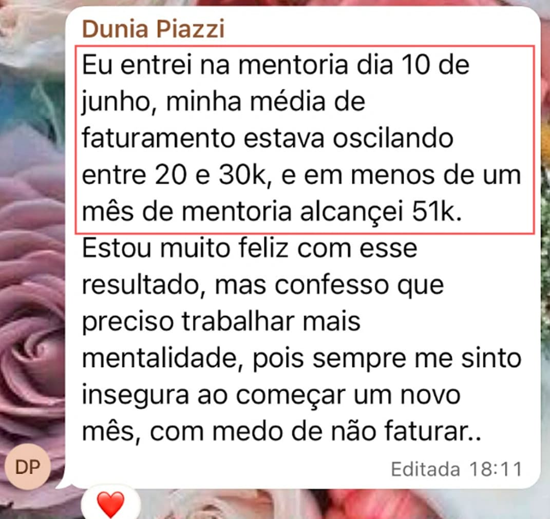 Print de faturamento de aluna da AJA