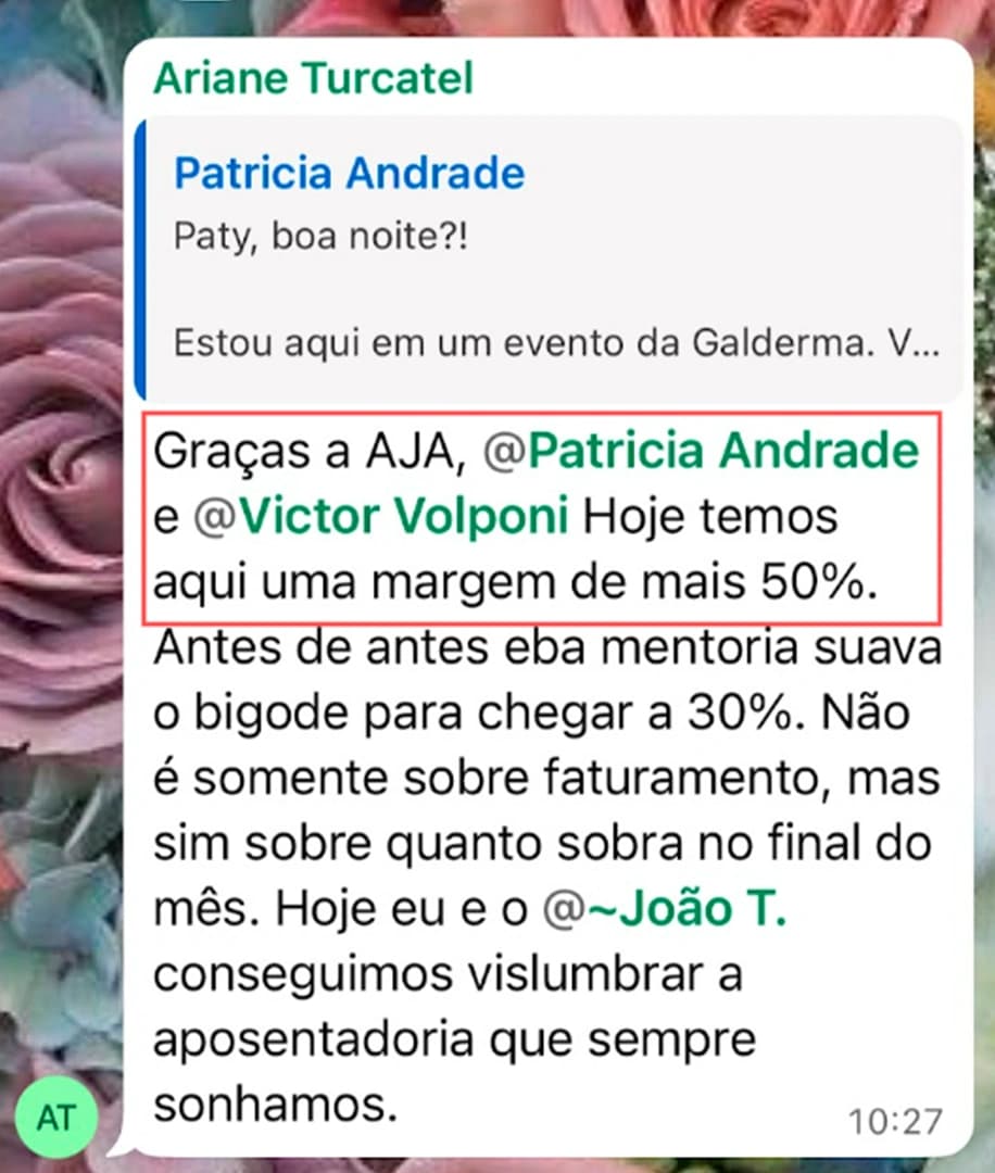 Print de faturamento de aluna da AJA