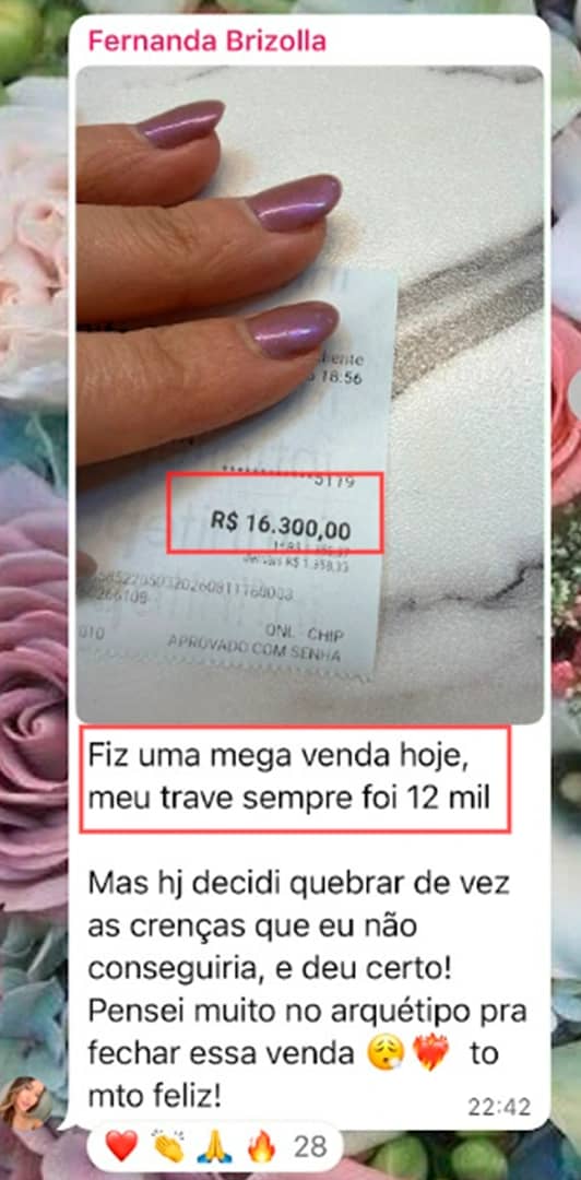 Print de faturamento de aluna da AJA