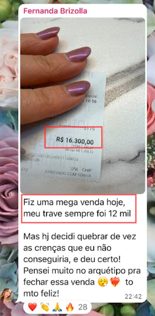 Print de faturamento de aluna da AJA