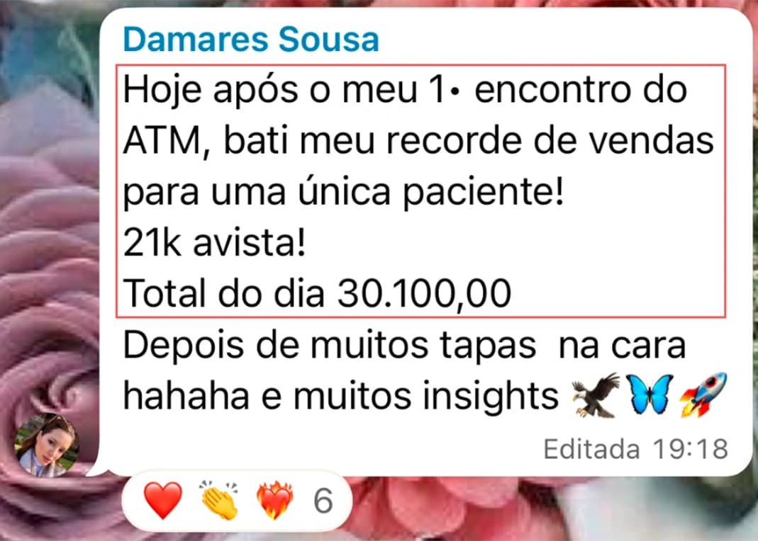 Print de faturamento de aluna da AJA