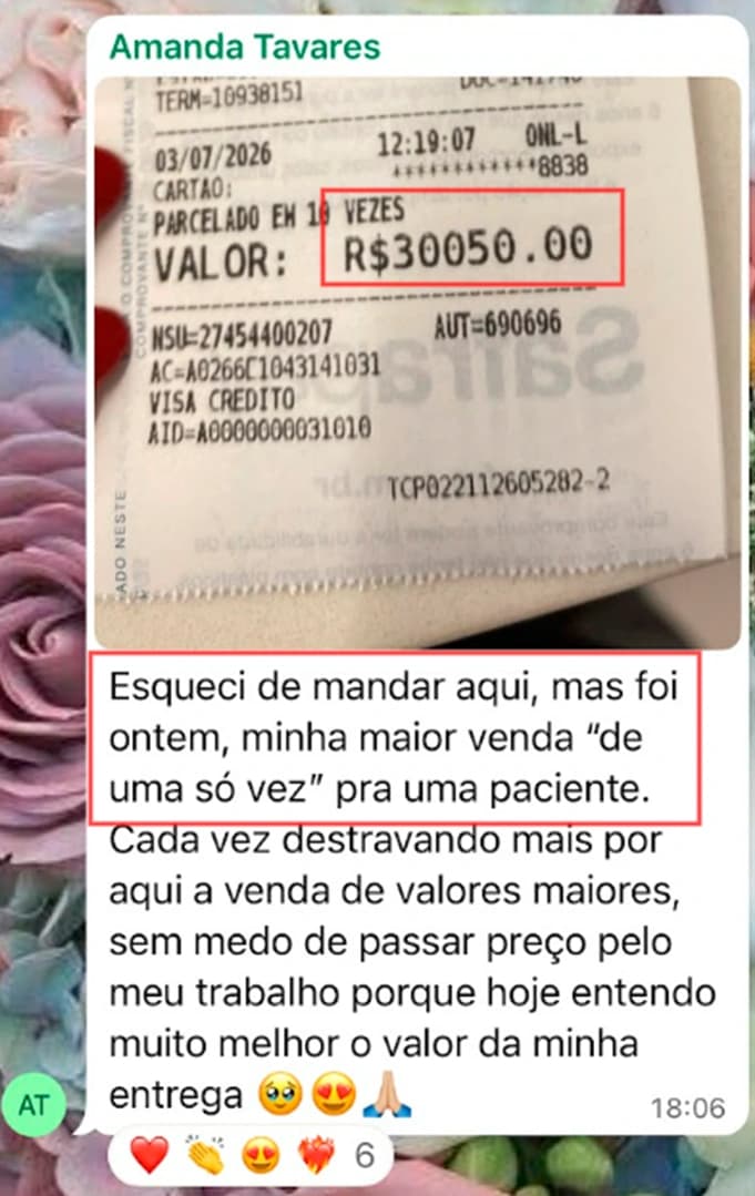 Print de faturamento de aluna da AJA